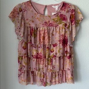 Laura Conrad Floral Pink Ruffle Flowy Top